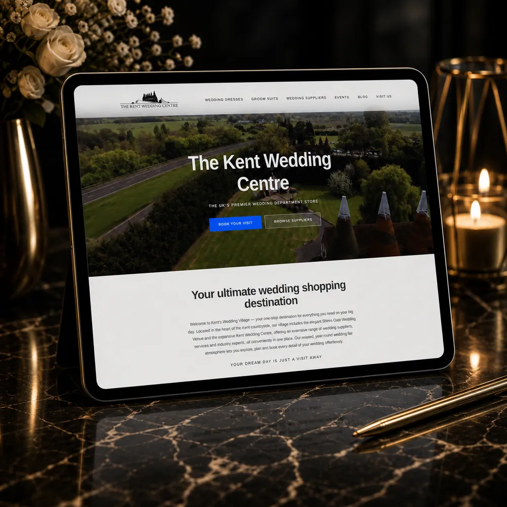 The Kent Wedding Centre website shown on a laptop and mobile screen